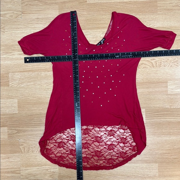 Eye Candy Red Embellished Fitted Blouse. Lace Crystals - Picture 5 of 5
